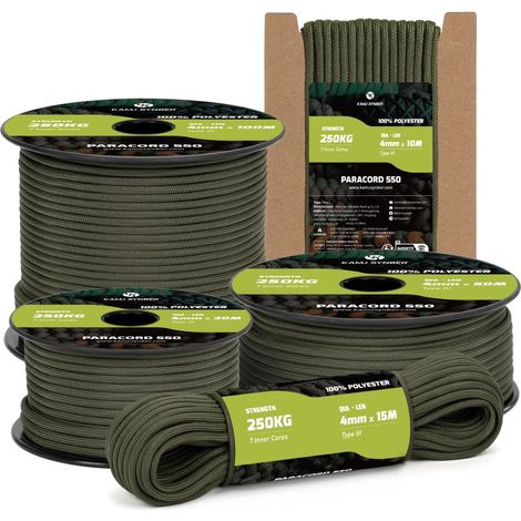 Paracord 550 Type III 4 mm 10 m 7 Strands Polyester Rope String Supports 250kg (550lbs), 100% Polyester, Solid, Bracelet, Navy, DIY, Camping, Survival, Parachute Rope (1/5)