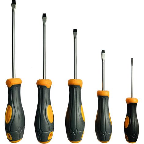 Lot de 5 tournevis magnétiques à tête plate - Outils de précision - 3 x 75 mm, 5 x 75 mm, 6 x 100 mm, 6 x 125 mm, 6 x 150 mm - Pour projets domestiques, automobiles et de bricolage (1/5)