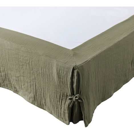 Cache-sommier Gaze de coton 90 x 190 cm GAIA coloris Vert Romarin