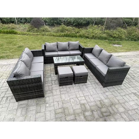 Fimous Rattan Garten Möbel Lounge Sofa Set im Freien mit länglichen rechteckigen Couchtisch 2 Hocker (1/5)