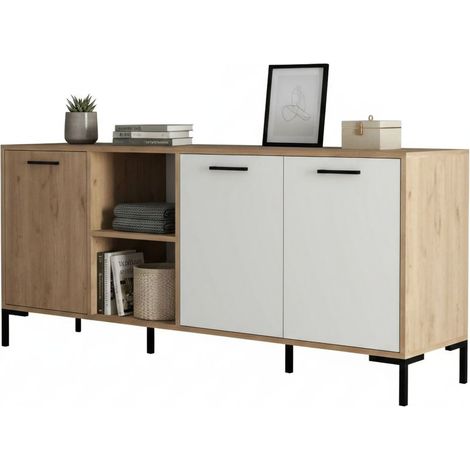 Sideboard Hato, 2 Regalböden, 3 Türen, 7 Fächer, 180x45x80h cm in Eiche Braun