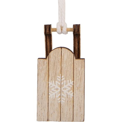 Suspension de Noël en Forme de Traîneau Décoration Festive en Bois Beige 3 x 2 x 6 cm - PANGIVO (1/4)