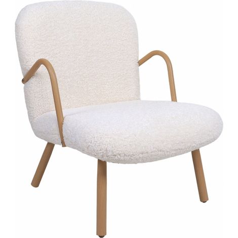 Fauteuil relax blanc style scandinave - blanc bouclette et bois naturel (1/5)