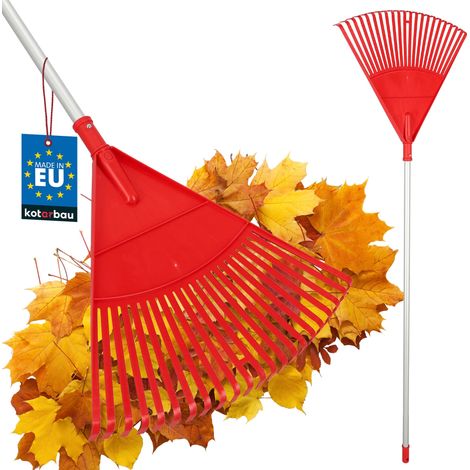 KOTARBAU® Rateau À Feuilles - Plastique - 48 cm - avec Manche en Aluminium - Extra-Click - Rateau Jardin - Ramasse Feuilles - Léger - Rouge & Argenté - Ergonomique (1/5)