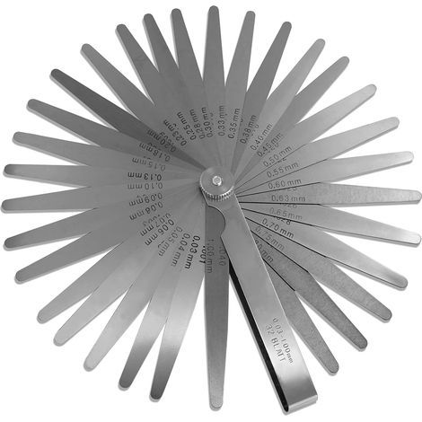 Dickenmessgerät mit 32 Klingen, 0,031,00 mm / 0,0010,04 Zoll, Stahlmesswerkzeug mit doppelter Skala (metrisch und imperial) zur Messung der Breite oder Dicke eines Raumes. (1/5)