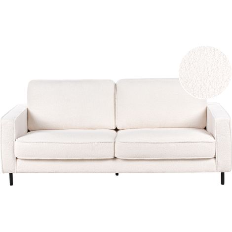 Sofá moderno minimalista de bouclé 3 plazas cojines patas de metal blanco Savalen