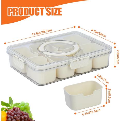 Porta snack con 8 scomparti, vassoio porta snack con coperchio e maniglia, perfetto per picnic e riunioni di famiglia, adatto per conservare dolci, biscotti, frutta, noci e altri snack, bianco. (1/4)