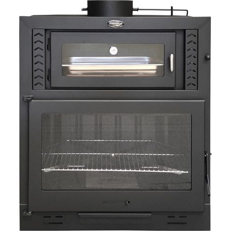 MF - Barbacoa de Leña con Horno Modelo M 80 de 90 x 56 x 104 cm en Acero con Rejilla de Hierro Fundido, Horno con Ladrillo Refractario, Termómetro y Parrilla de Asado