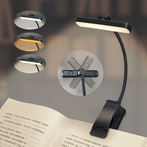 Rechargeable clip-on reading light, 3 colors (amber/white/mixed), 360° flexible neck, portable, ideal for reading in bed (1/5)