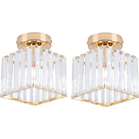 E27 Moderne Deckenleuchte Quadratischer Deckenlampe Metall Kristall Kronleuchter Gold 2 Stücke (1/4)
