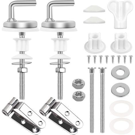 Lot de 2 Universel Fixation Abattant WC Toilettes à Charnière Fixations Attaches Charnière Abattant WC Toilette Charniere Abattant en Acier Inoxydable pour Sièges de Toilette en Résine de Bois (1/5)