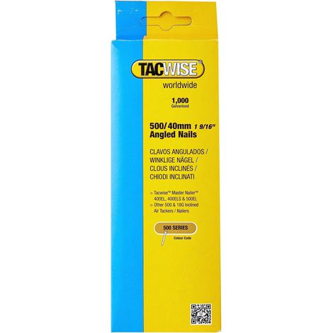 Tacwise 0483 Type 500 40mm Angled 18G Brad Nails Galvanised 1000 Pack - 400ELS