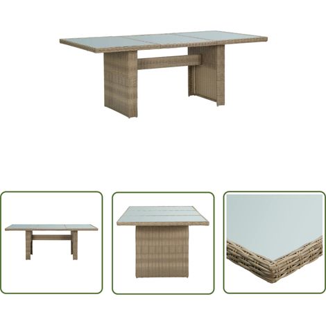 The Living Store Garten-Esstisch Braun 200x100x74 cm Glas und Poly Rattan - Gartenstuhl - Esstisch - Terrassenmöbeln - Gartenmöbelset - Rattan Möbel (1/5)