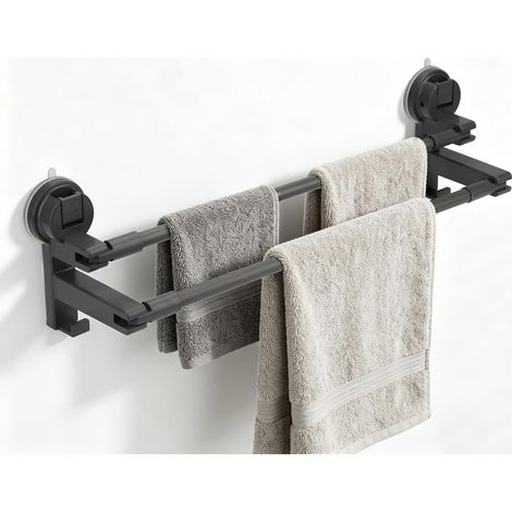 Porte-serviettes do 90 cm, noir, fixation murale, en acier inoxydable, sans perçage, amovible, pour salle de bain, salle d'eau ou WC/cuisine (1/5)