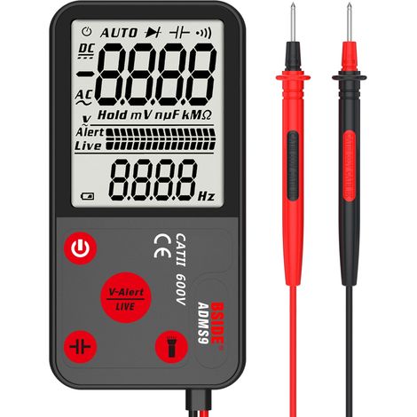 ADMS9 Multimètre numérique automatique avec écran LCD 3,5" Affichage 3 lignes Voltmètre AC DC Tension NCV Résistance Ohm Hz Testeur avec lampe de poche (1/5)