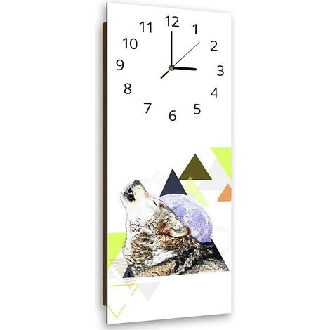 Horloge Murale Décorative Loup et Formes Géométriques - 30 x 90 cm