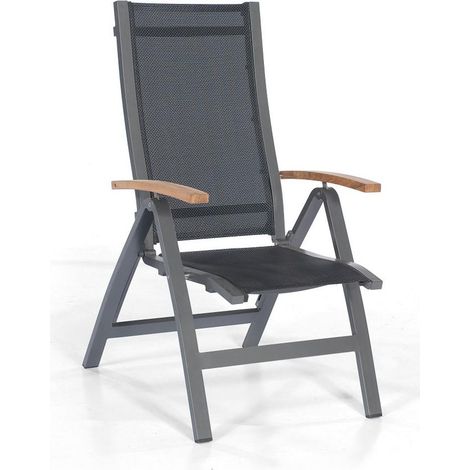 Klappsessel Florida Alu-anthrazit Textil gewebe schwarz Teakholz -Armlehnen Sonne