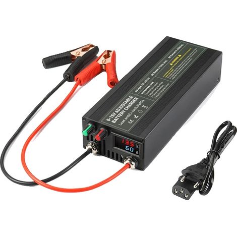 Chargeur de batterie au lithium, 12V, courant réglable, 60A avec clip simple, prise EU (1/2)