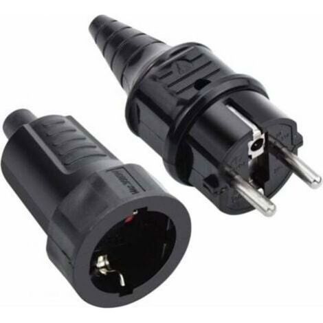 2 Prises mâles et femelles, étanche IP44, caoutchouc, 250V 16A, pour extérieur (1/4)