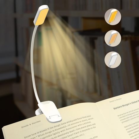 Lámpara de lectura recargable de 20 LED para leer en la cama - Protección ocular, 3 temperaturas de color, 5 niveles de brillo, blanca (1/5)