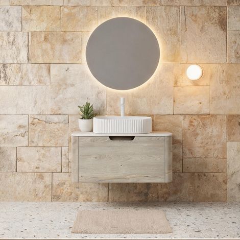 Meuble vasque suspendu 80 cm blanc avec plan en pierre frittée (1/5)