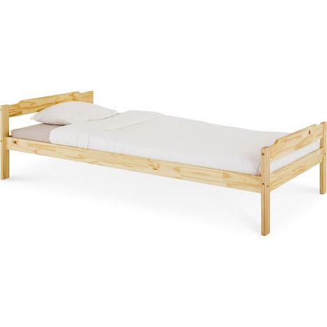 Idimex – Lit adulte en pin massif naturel 90x200 cm – Structure stable avec bords arrondis – Hauteur tête de lit 55 cm – Sans sommier (1/4)