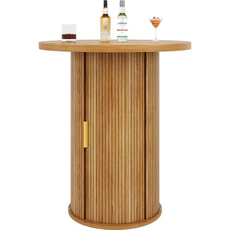 Table haute ronde avec rangement intégré, meuble bar en MDF effet bois, 4 étagères, porte coulissante et plateau robuste 75 kg, idéale salon ou bar  CHICFURN (1/5)