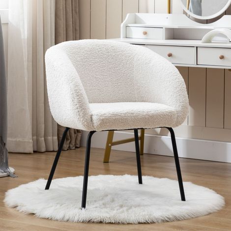 Wahson Faux Fur Modern Wingback Chair - Occasional Tub Armchair with Metal Legs for Bedroom Living Room, 1-Pack, White (1/5)