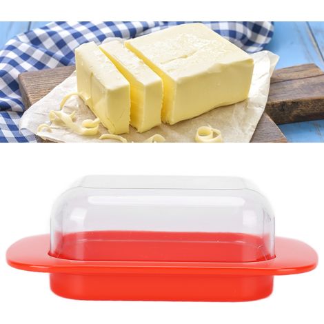 Boîte à beurre carrée à larges bords, idéale pour conserver le beurre, le fromage, les pâtisseries, le pain, les aliments ou les gâteaux. Rouge, avec un couteau à beurre inclus. (1/5)