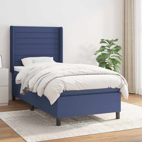 vidaXL Sommier à lattes de lit avec matelas Bleu 90x190 cm Tissu (1/5)