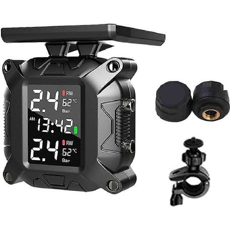 Système de surveillance de la pression des pneus (TPMS) sans fil pour moto, capteur solaire externe, moniteur de température, étanche, style A (1/5)