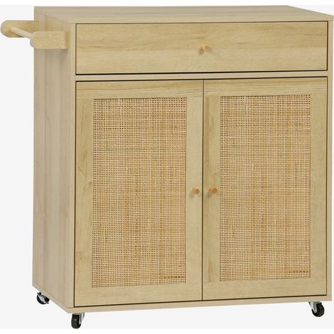 Carro de cocina de madera y rejilla con tirador, cajón y 2 puertas (1/5)