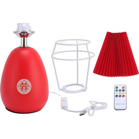 Lampe de table plissée rouge, chevet à intensité réglable avec 3 (1/5)