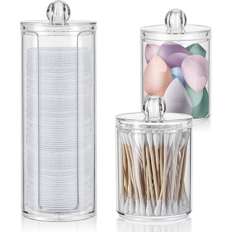 Set di 3 scatole portaoggetti per dischetti di cotone e cosmetici. Soluzione ideale per il bagno, per lavabi e sanitari. (1/5)
