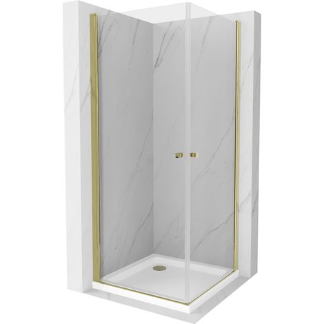 Mexen Pretoria Duo cabine de douche pivotante 90 x 90 cm, transparent, or + receveur Flat - 852-090-090-50-02-4010G (1/5)