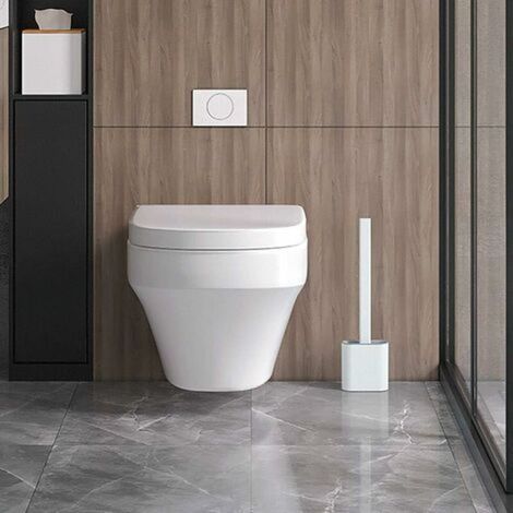 Aiperq Brosse WC Silicone Plate- Brosse Toilette et Supports, Anti-goutte, Antibactérienne, Balayette WC Ventilée, Séchage Rapide sans Odeur, Balai WC Montage Mural/au Sol, Salle de Bain et WC Blanc (1/3)