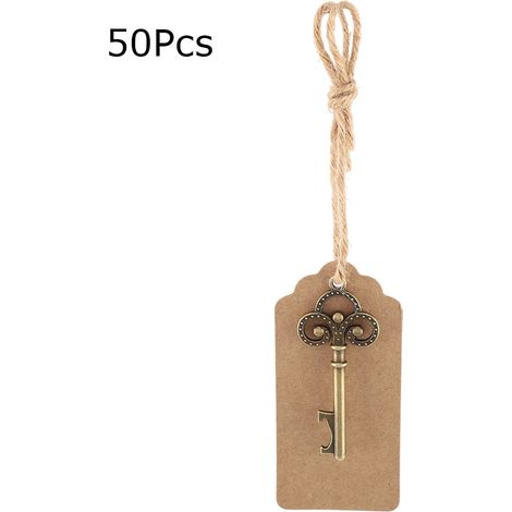 Schlüsselförmiger Flaschenöffner mit Anhängerkarte und Schnur als Gastgeschenk für Hochzeitsgäste (Packung mit 50 Karten und Schnur) (1/5)