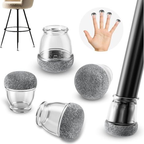 Mini Patins Chaise 10-15mm. 16 pièces Embouts Pieds de Chaise Transparents Ronds. tampons Feutre Gris Tabouret (1/5)