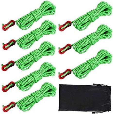 Dadabig 8PCS Corde Tente Camping avec Tendeurs de Tente, Corde de Tente Réfléchissante Corde Camping Corde en Nylon pour Le Camping Randonnée Auvent Tente, 4mm4m (1/5)