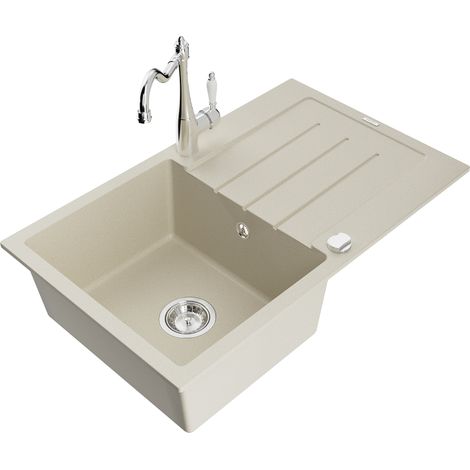 Mexen Bruno 1 Becken-Granitspüle mit Abtropffläche und Mischbatterie Carla, Beige - 6513-69-670700-00