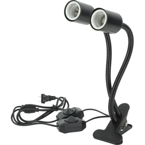 Lumière UVA UVB pour reptile LED double tête E27 universelle col de cygne lampe chauffante avec pince prise US 85‑265V (1/5)