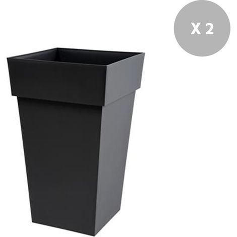 EDA – Lot de 2 pots de fleur carré Toscane 39 x 39 x H.65 cm – Anthracite – Contenance 65L – Résistant aux chocs et UV – Fabriqué en France
