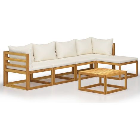 6-tlg. Garten-Lounge-Set mit Auflagen Creme Massivholz Akazie vidaXL