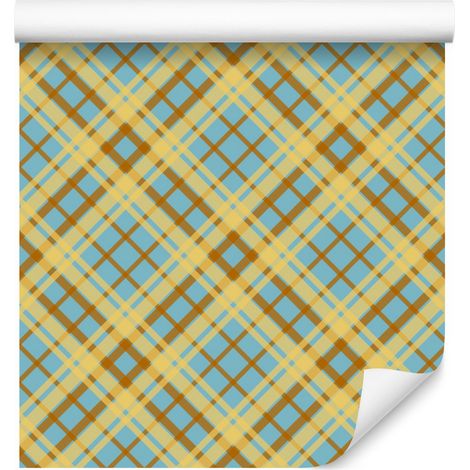 Gelb-blau karierte Tapete, gelb, beige und gold, 50 x 1000 cm (1/5)