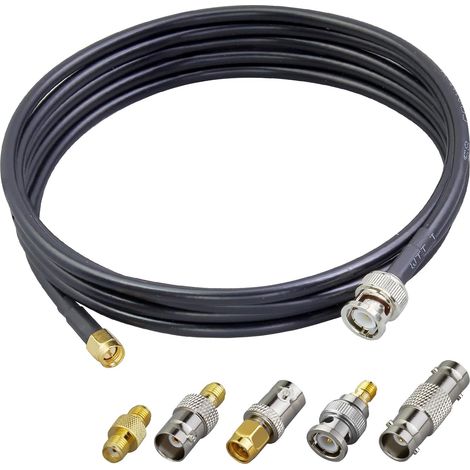 Câble coaxial BNC vers SMA RG58 de 2 m - Connecteur SMA vers BNC mâle RG58 - 2 m - Avec 5 adaptateurs - Câble mâle SMA pour radio, vidéo, LAN, WiFi, GPS, antenne (1/5)