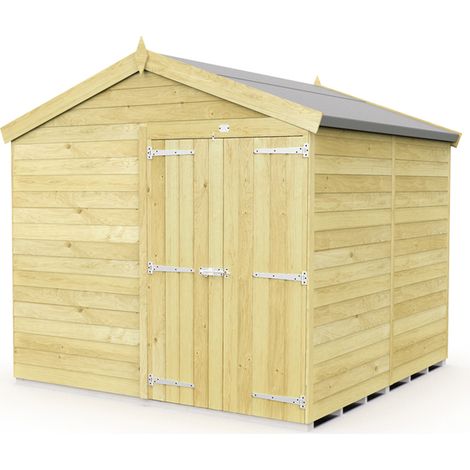 8 x 8 Feet Apex Shed - Double Door Without Windows - Wood - L243 x W231 x H217 cm