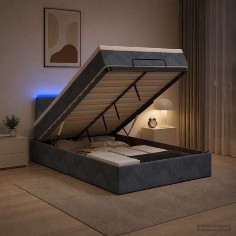 Cama tipo otomana con colchón y LED Gris oscuro 120 x 200 cm (1/5)
