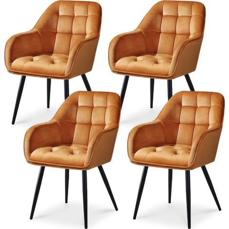Esszimmerstühle 4er Set Samt Orange mit Armlehne, 150kg belastbar (1/5)