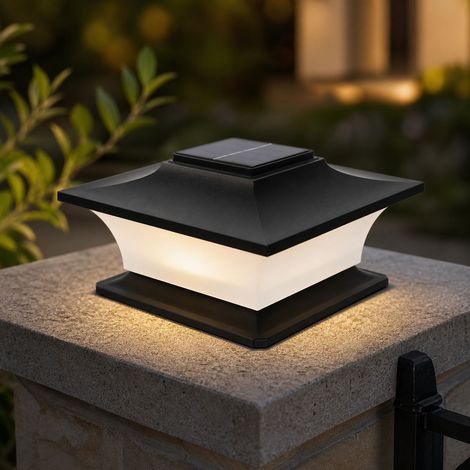 Lampe solaire poteau 005 noir, détecteur crépusculaire automatique, étanche IP44, ABS+PC, éclairage jardin terrasse, autonomie 8h (1/4)