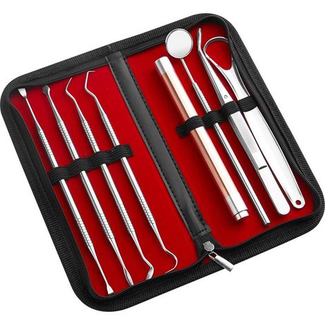 Ensemble de 8 outils dentaires - Outil de nettoyage des dents (pince dentaire avec lumière)
